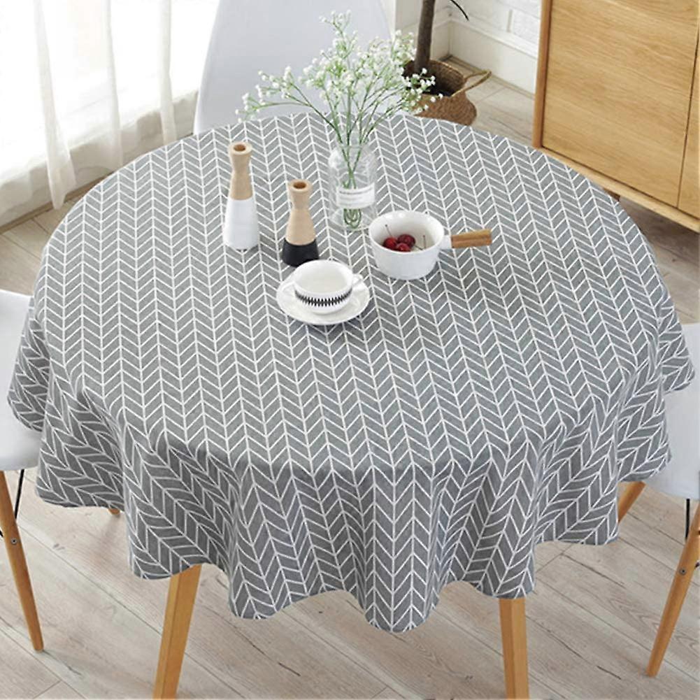 Table Cloth, Round Stripe Cotton Line Table Cover Nordic Twill Floral Tablecloth Washable Dining Decorative for Holiday Home Christmas Party Picnic (G