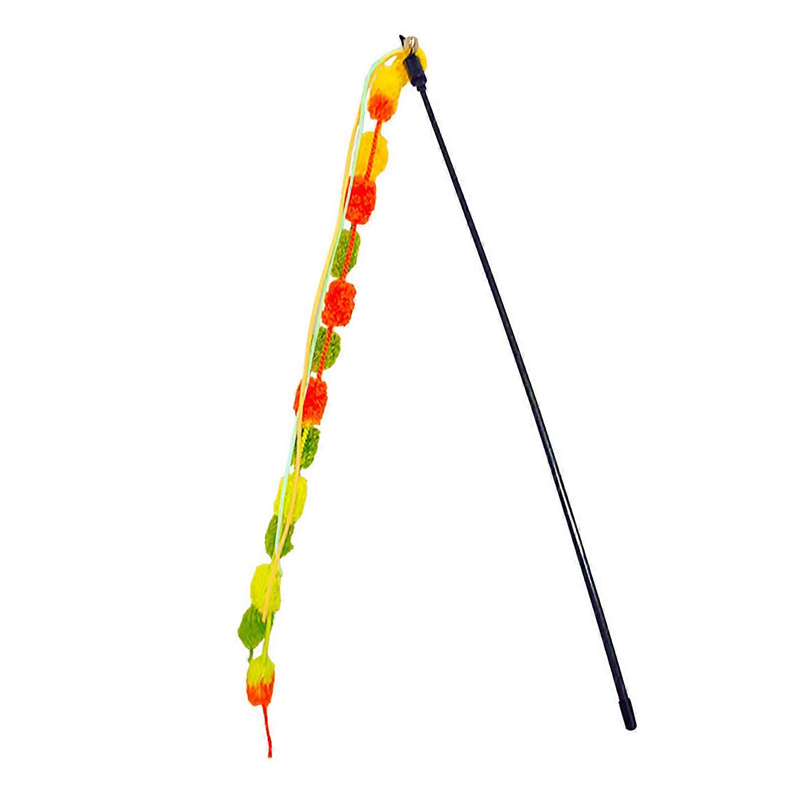 Cat Wand Toys with Tassel Durable Bite Resistant Soft Interactive Cat Teaser Wand Toys with Bell for Kittens Small Cats Orange 