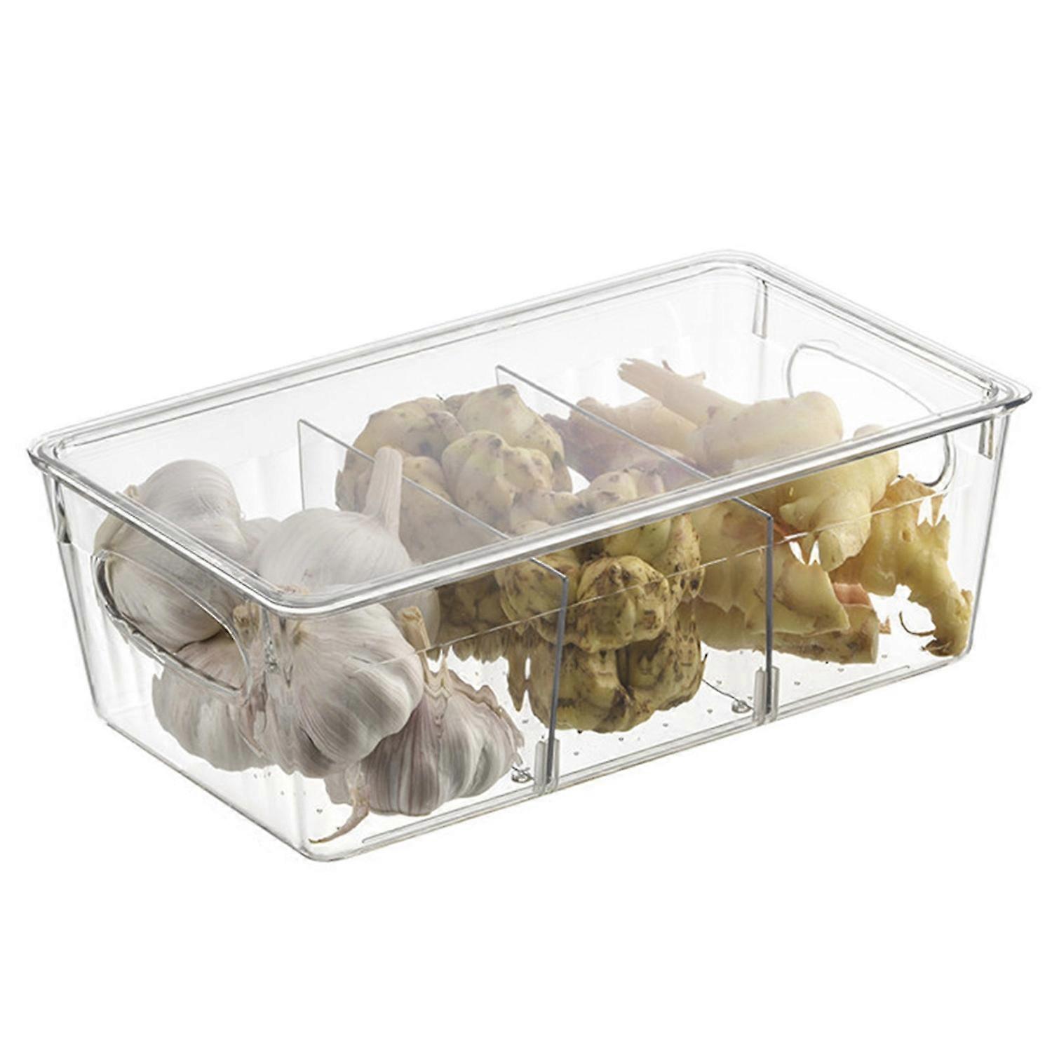 Food Storage Box Non-skid Bottom Transparent with Handle And 2 Removable Divider Vegetable Fruit