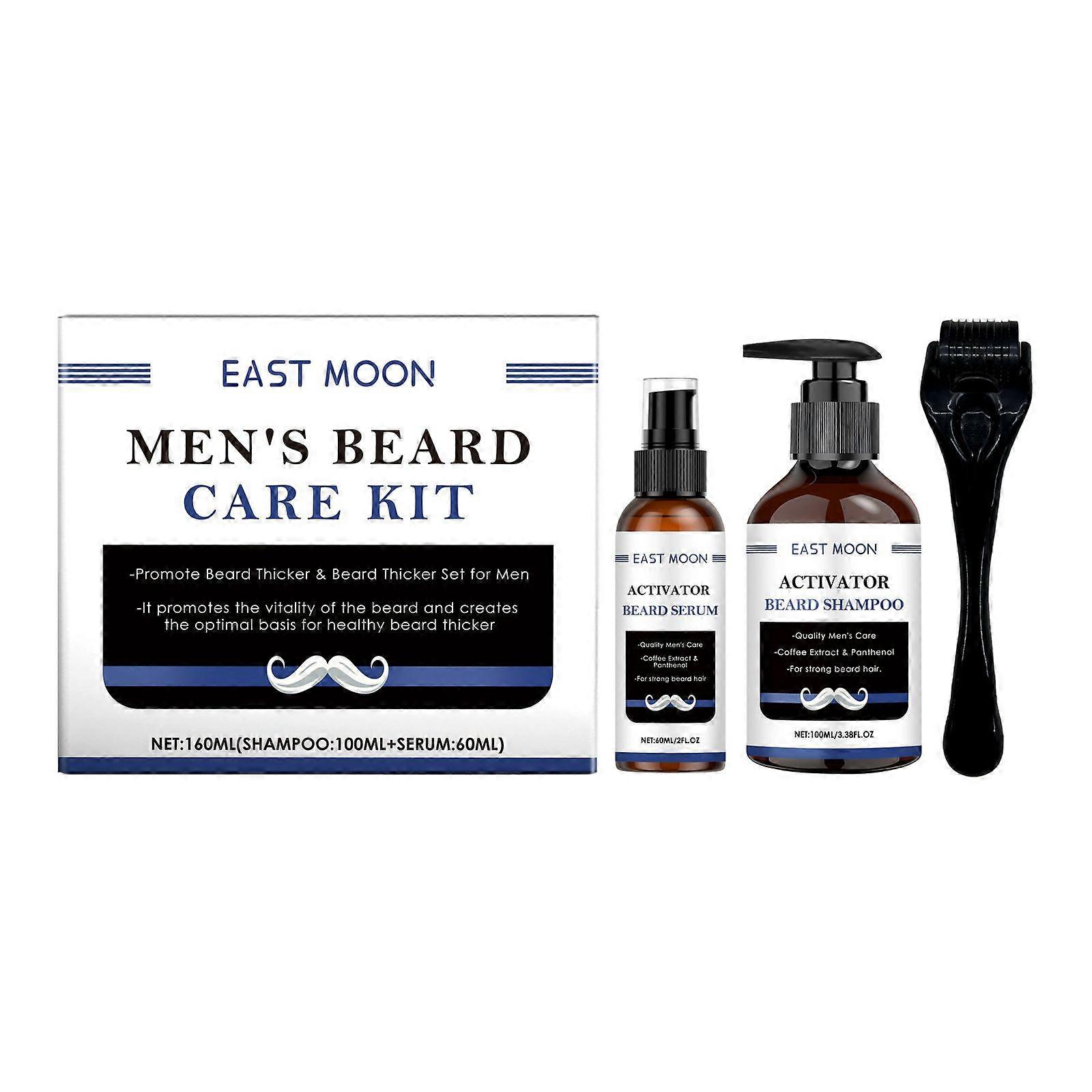 Men's Beard Care Set with Beard Roller, Beard Shampoo & Beard Serum - Promote Beard Growth & Beard Growth Set for Men