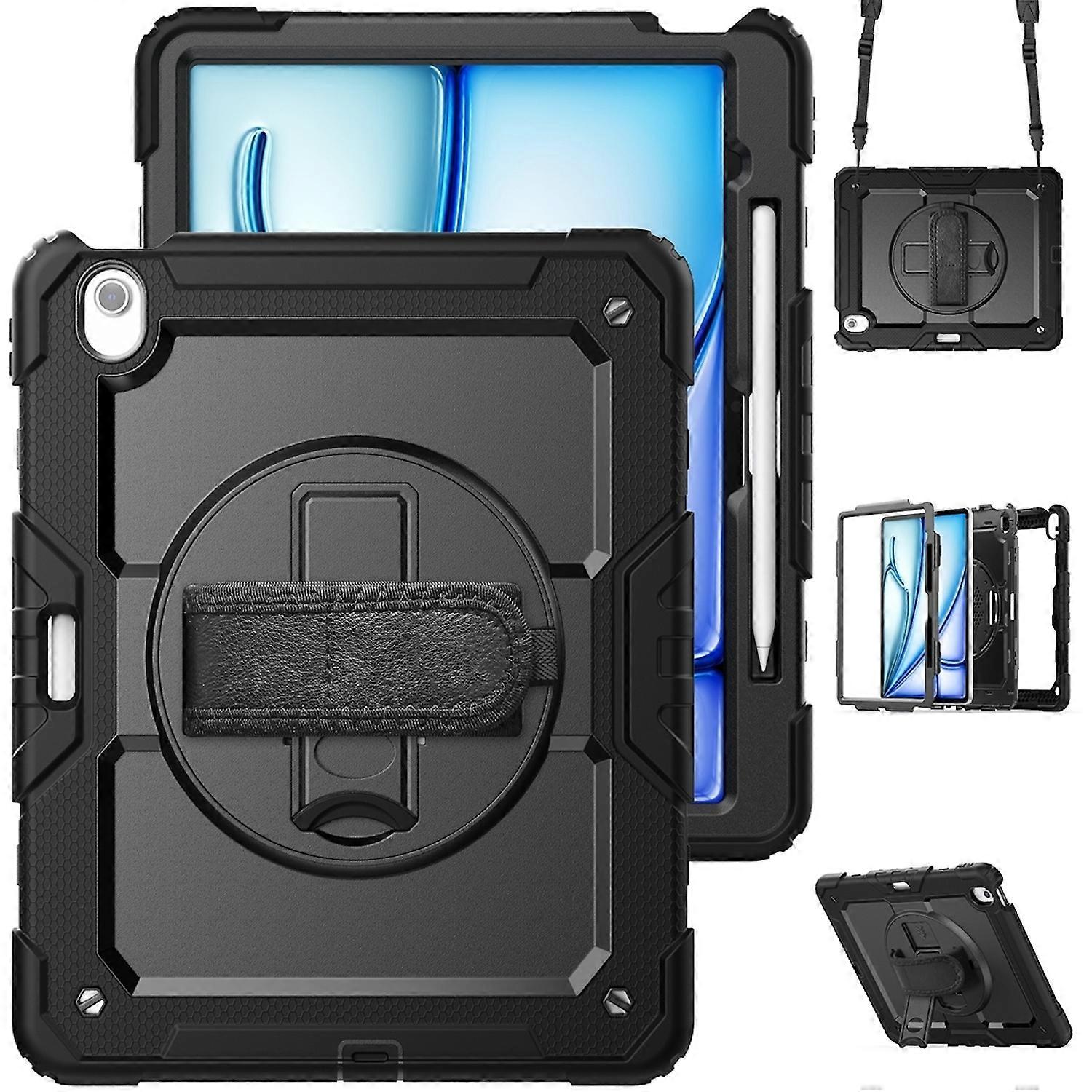 For Apple iPad Air 13 2025 / 2024 Hybrid 360 Degree Case Shoulder Strap