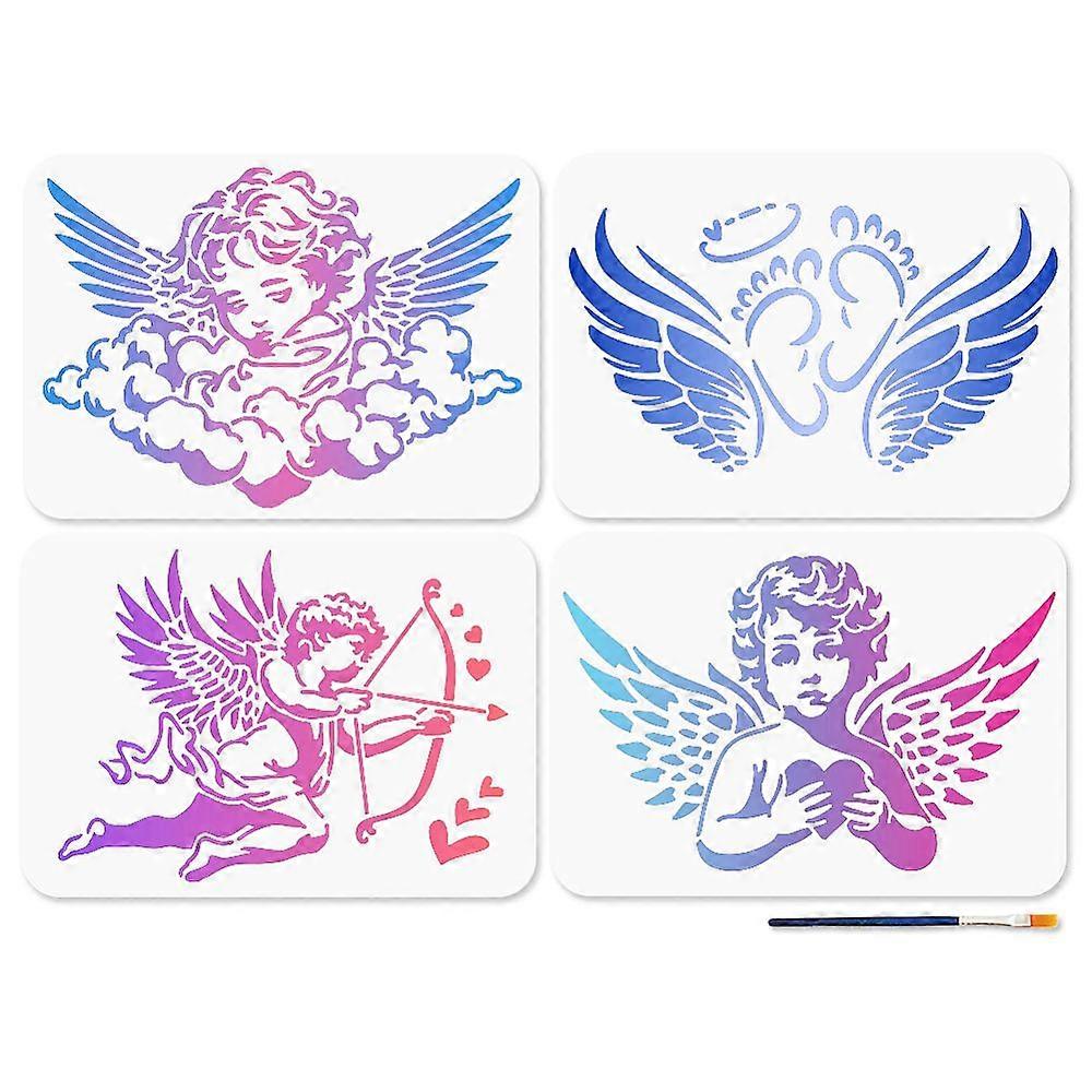 4Pcs 4 Styles PET Hollow Out Drawing Painting Stencils for DIY Scrapbook Photo Album Angel & Fairy 297x210mm 1pc/style
