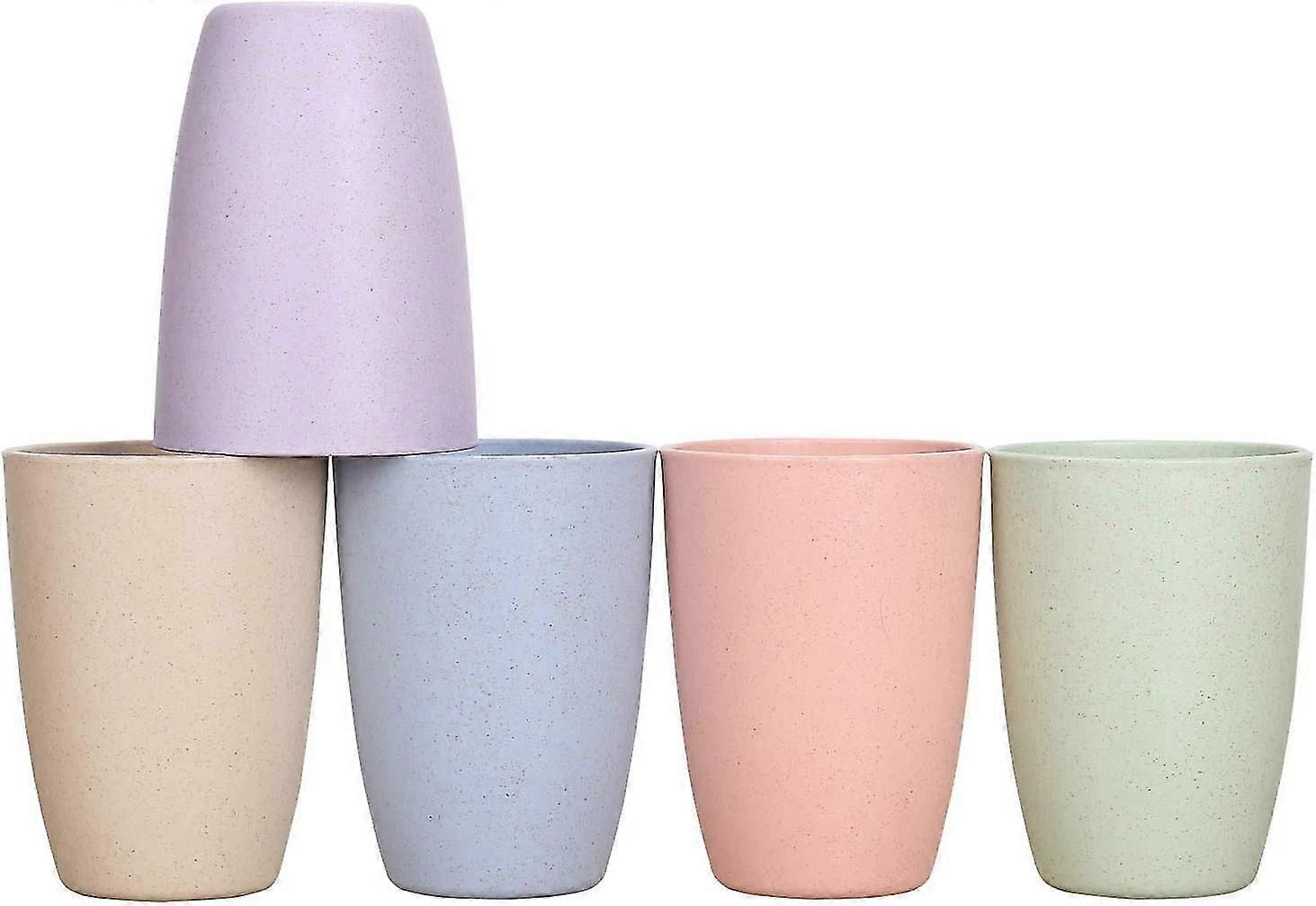 Unbreakable Wheat Straw Mugs - Set Of 5 Reusable Drinking Cups - Dishwasher Safe