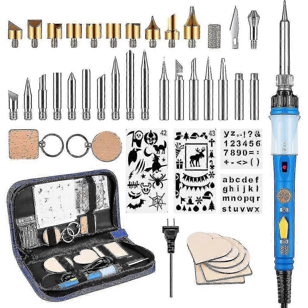 60w Wood Burning Carving Pyrography Pen Kit Adjustable Temp Soldering Iron Tips