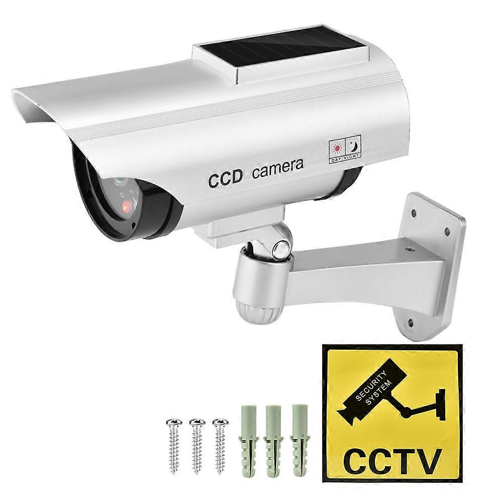 כוח סולארי מצלמה מזויפת טלוויזיה במעגל סגור עמיד למים מציאותי דמה מצלמת אבטחה מהבהב כסף