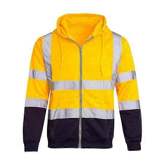 Men Hoodie Coat Reflective Strip Safe Warning Color Matching Drawstring Loose Zipper Closure Long Sleeve Warm Soft Sanitation Overalls Cold-Proof