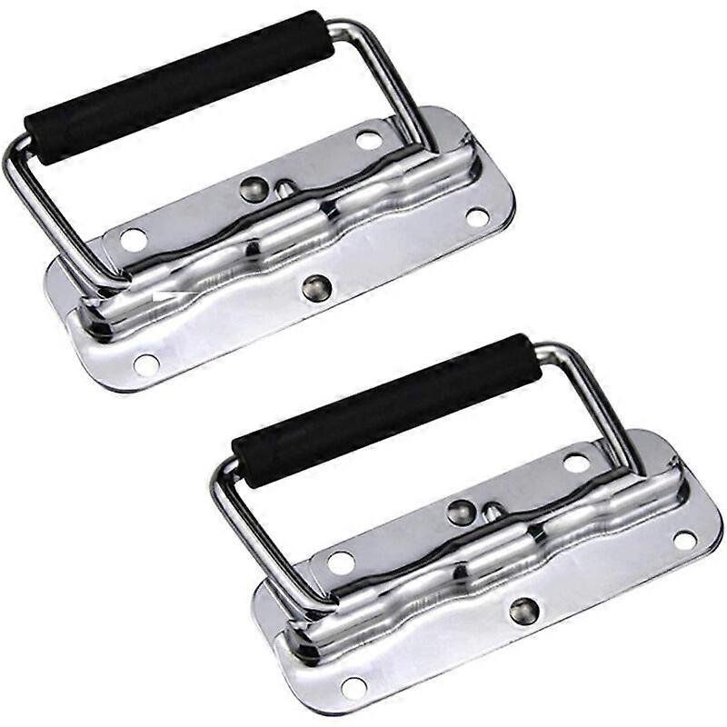 2 Pcs 120mm Folding Handles Stainless Steel Recessed Pull Handle for Flight Case Toolbox