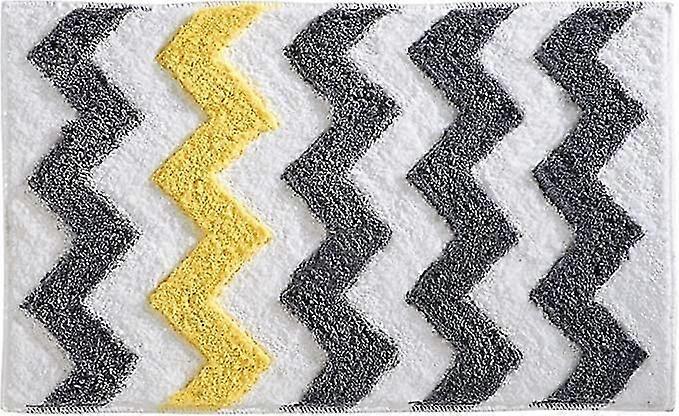 Chevron Shower Mat, Microfiber Polyester Quick Dry Non-Slip Bath Mat with Zig Pattern, Grey/Yellow