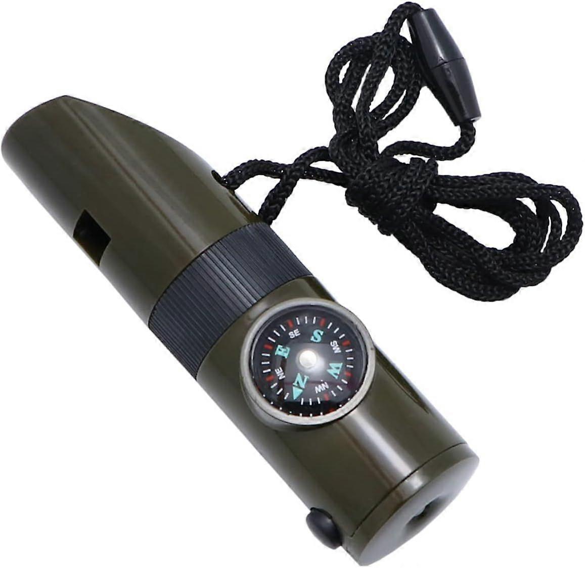 7 in 1 Survival Whistle Compass Thermometer LED Flashlight Mirror Magnifier
