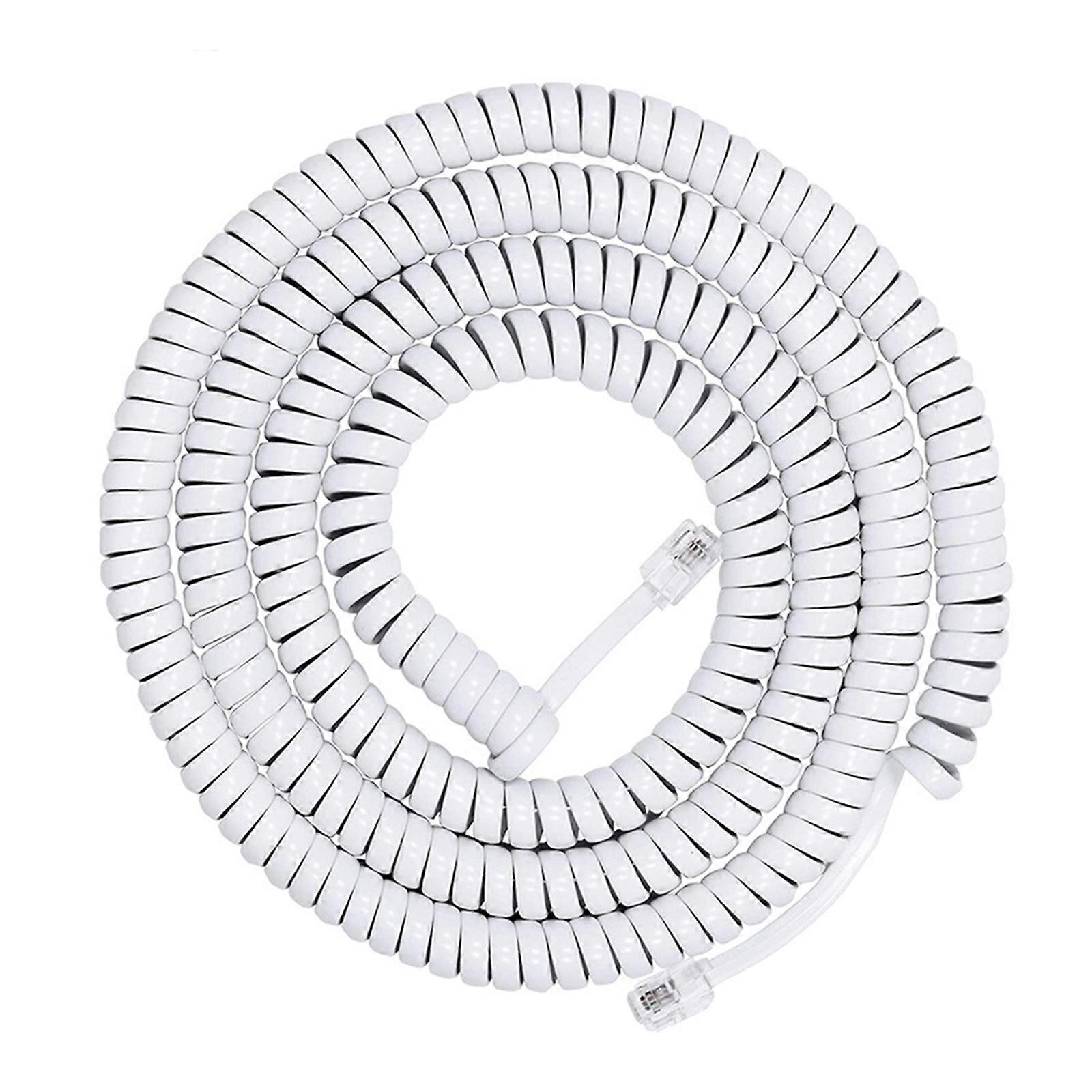 RJ9 RJ11 4P4C Coiled Phone Cord Telephone Line With Interferences Proof Features For Clear Sound Transmission White 3 meters