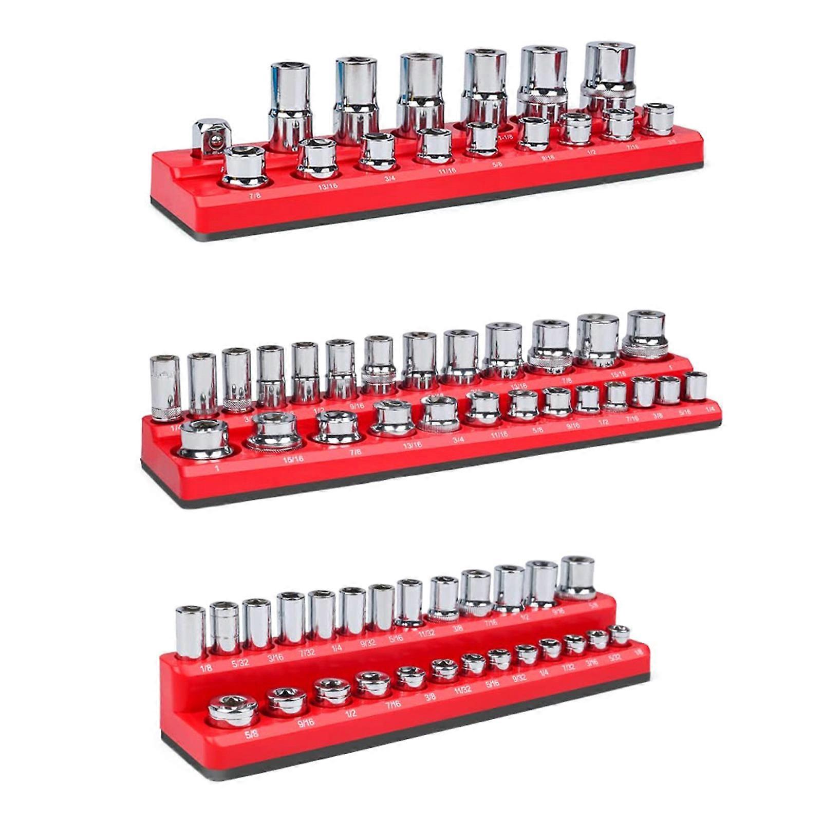 Magnetic Socket Tray SAE & Metric Socket Holder for Efficient Tool Organization,for Professional Use Stand Holder  Red