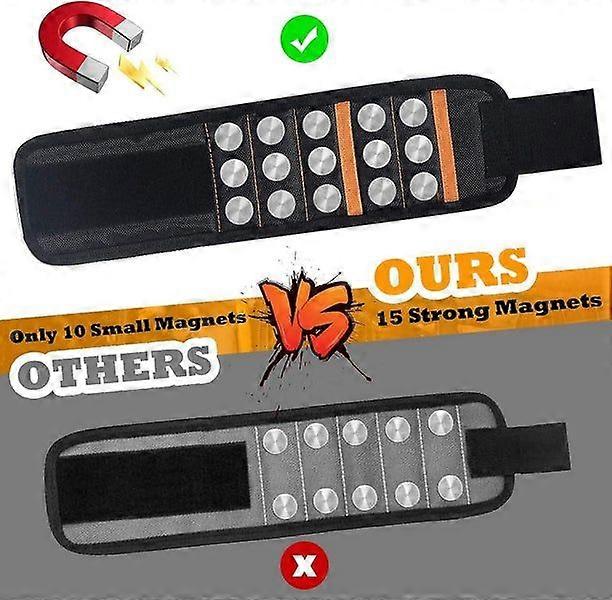 Magnetic Wristband with 15 Strong Magnets and 2 Pockets for Tool Management, Adjustable Fit, Durable Design, Great Gift