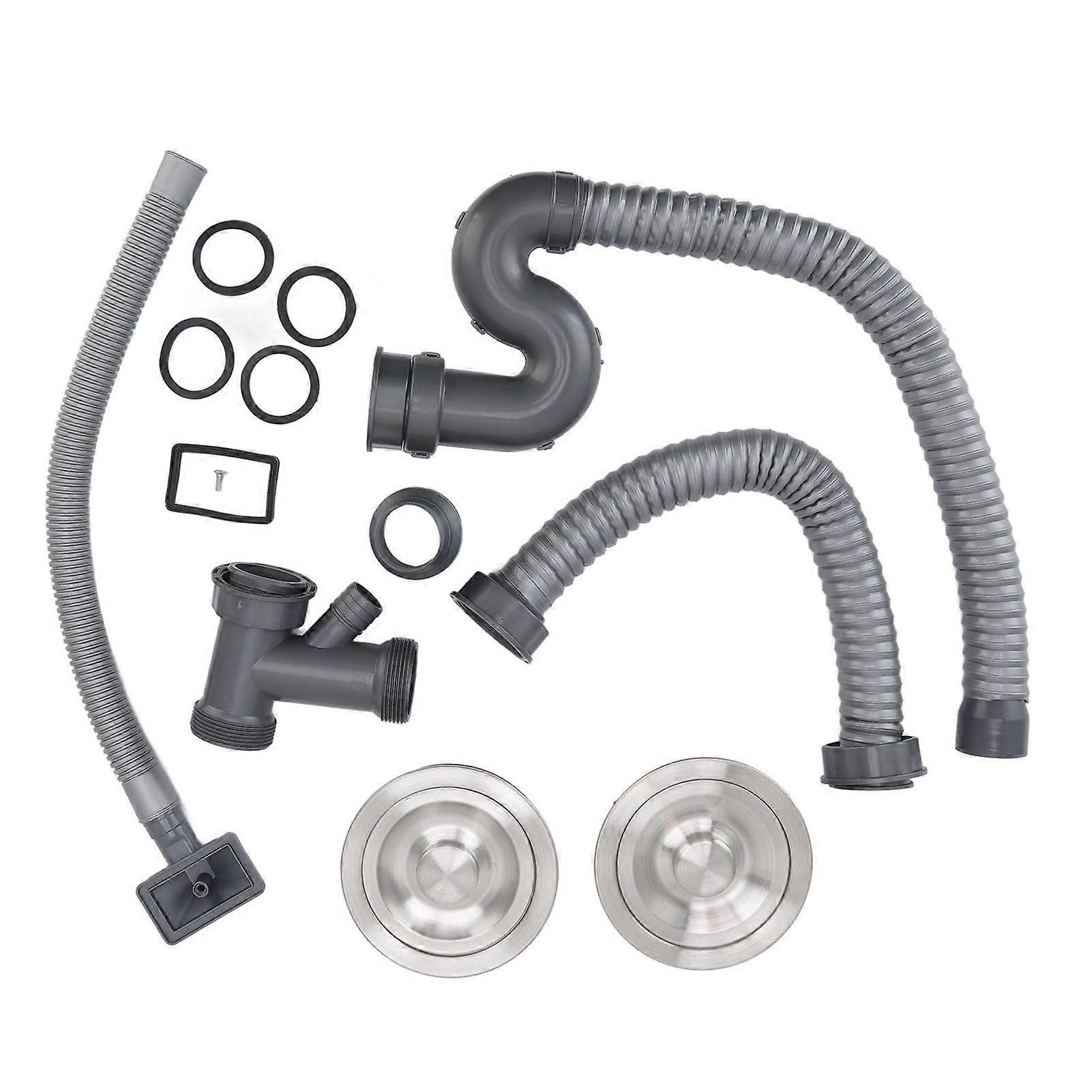 Double sink drain kit kitchen sink filter drain hose vegetable basin drain set home