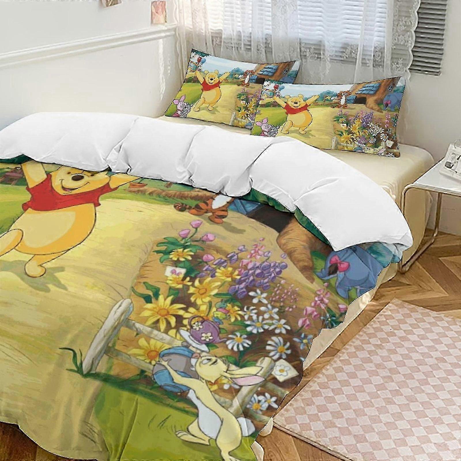 o1868 Lençóis Winnie The PoohConjunto de Cama Twin de 3 Peças - Inclui Edredom Individual e Fronhas de Cama - Microfibra Resistente ao Desbotamento - Winnie The Poo