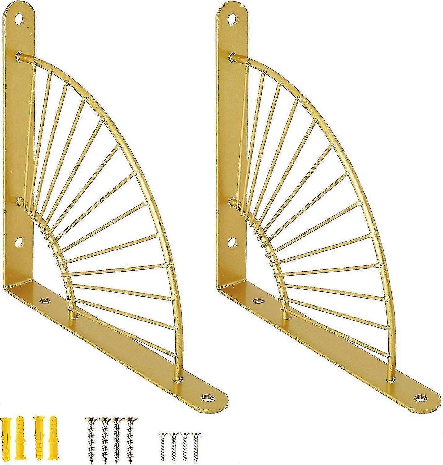 2 Pack Gold Shelf Brackets Wall Mounted Heavy Duty Metal Floating Shelf Bracket With Screws For Kitchen Bathroom (gold) 6"