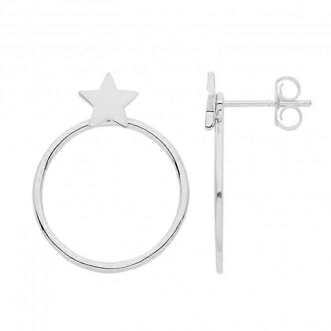 Acotis Silver Hoop Earrings Rhodium Star G51287