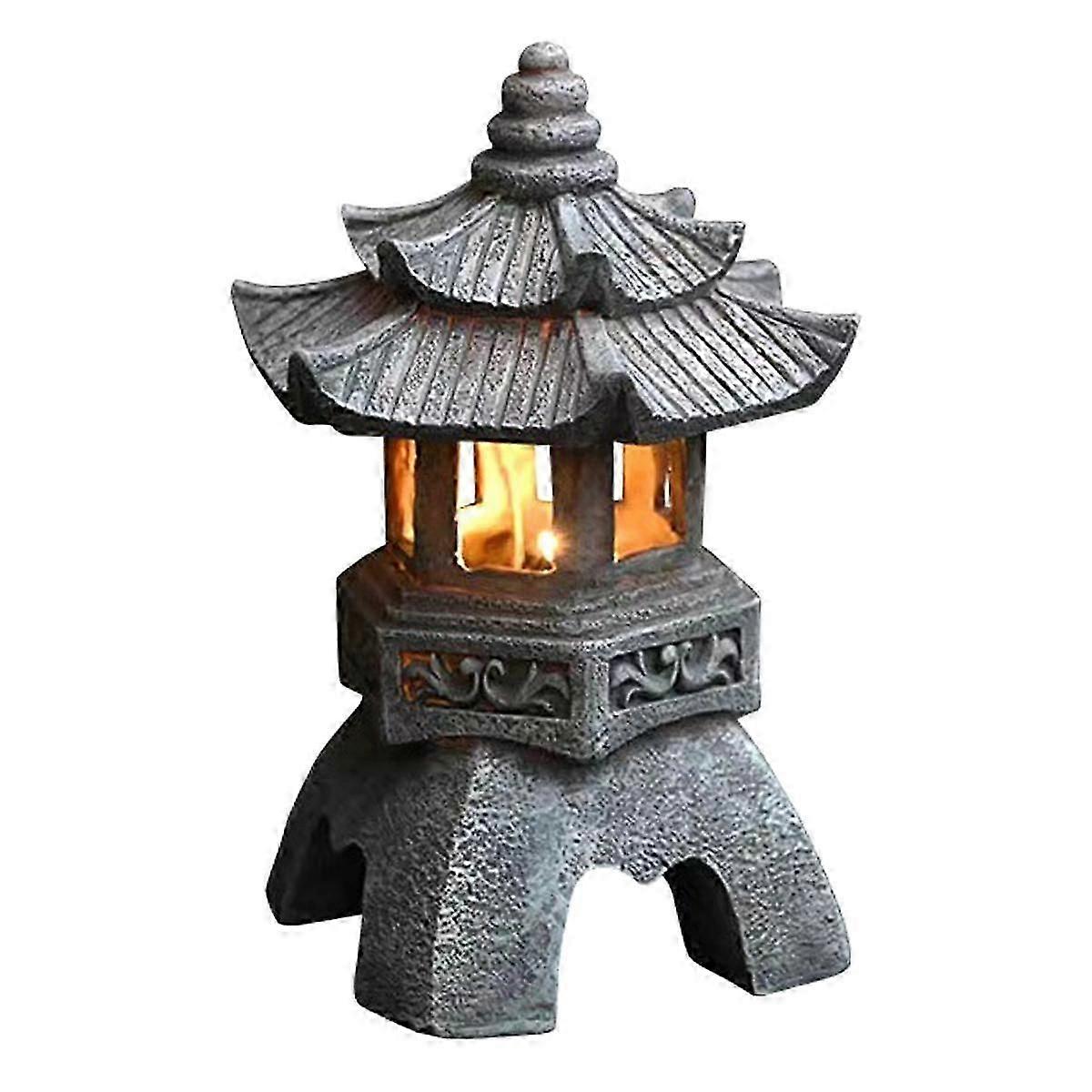 Garden Accessory Ornament Solar Powered Resin Pagoda Lantern Palace Lanterns Tower Statue Solar Lam