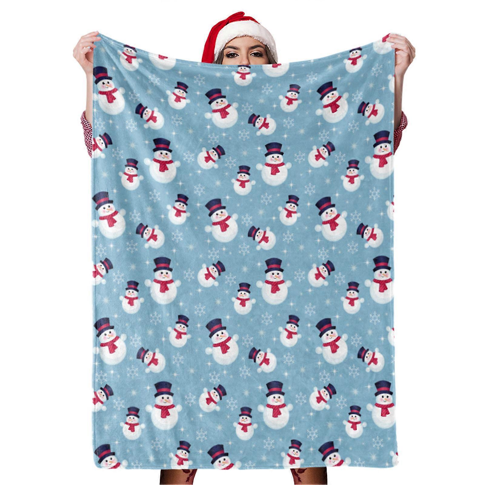 Snowman Pattern Soft Skin Friendly Breathable Machine Washable Christmas Throw Blanket for Nap
