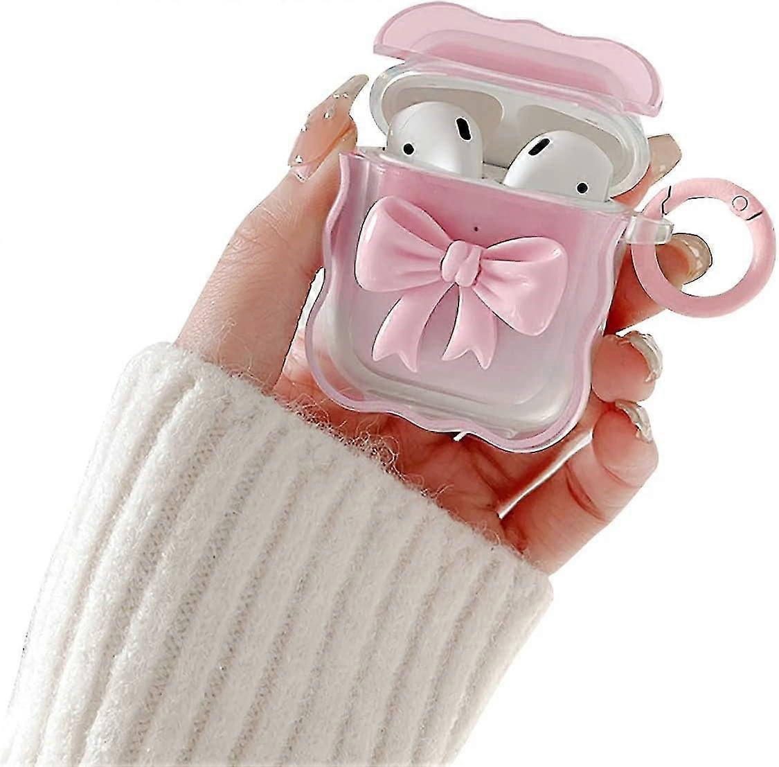 Compatible Airpods Protective Shell Soft Transparent Tpu With Cute 3d Color Bow Design Shockproof Keychain Cover Suitable For Girls Ladies Airpods 2 A
