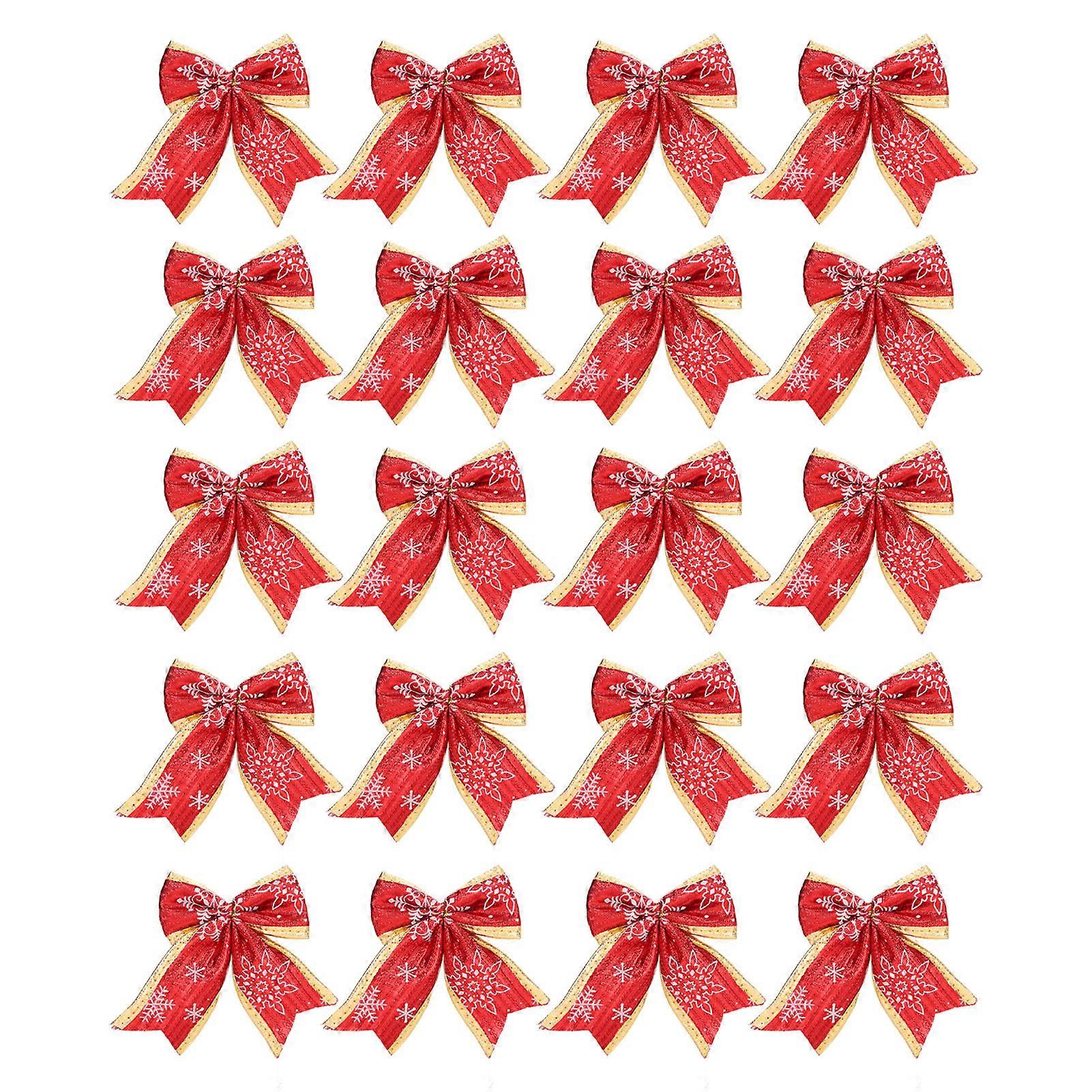20Pcs Christmas Bows Durable Polyester Cotton Vibrant Colors Gold Edge Decorative Bows for Tree Window Box