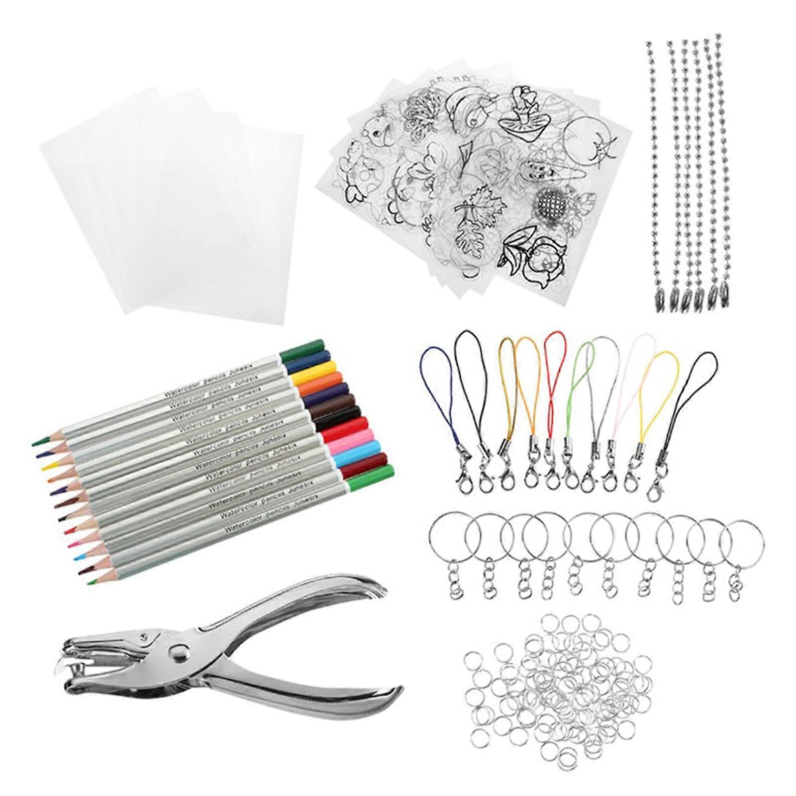 Shrink Film Paper Set with Colored Pencils, Earring Hooks, Hole Punch and More