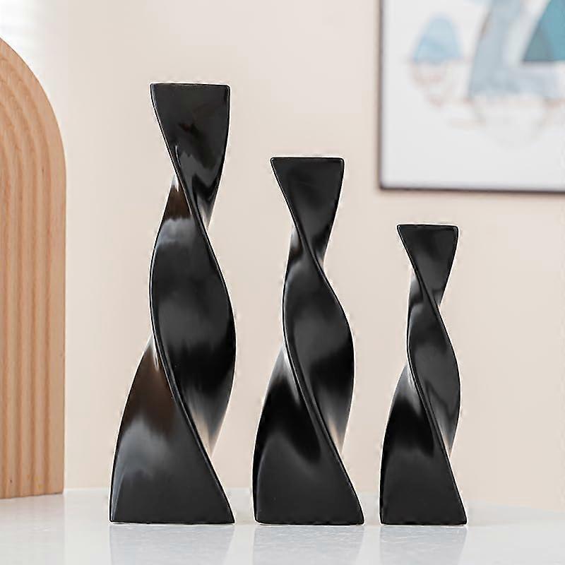 3 Set Twisted Ceramic Vases for Home Decor Black