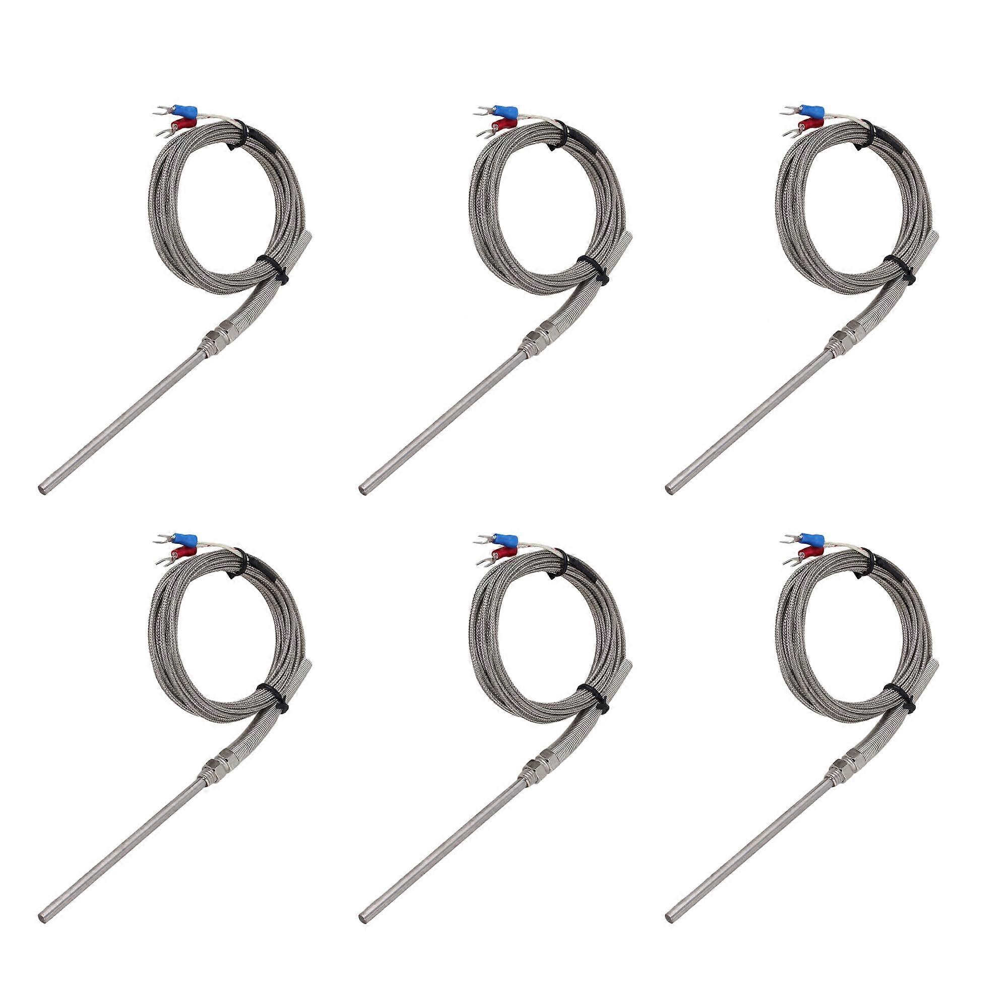 K Type Thermocouple Temperature Probe Sensor 3 Meter Cable Silver 6-Pack for Industrial and Laboratory Use