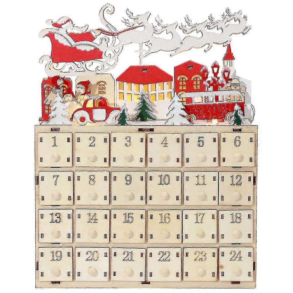 Christmas Led Wooden Advent Calendar Wood House Xmas Countdown Calendar With Drawers