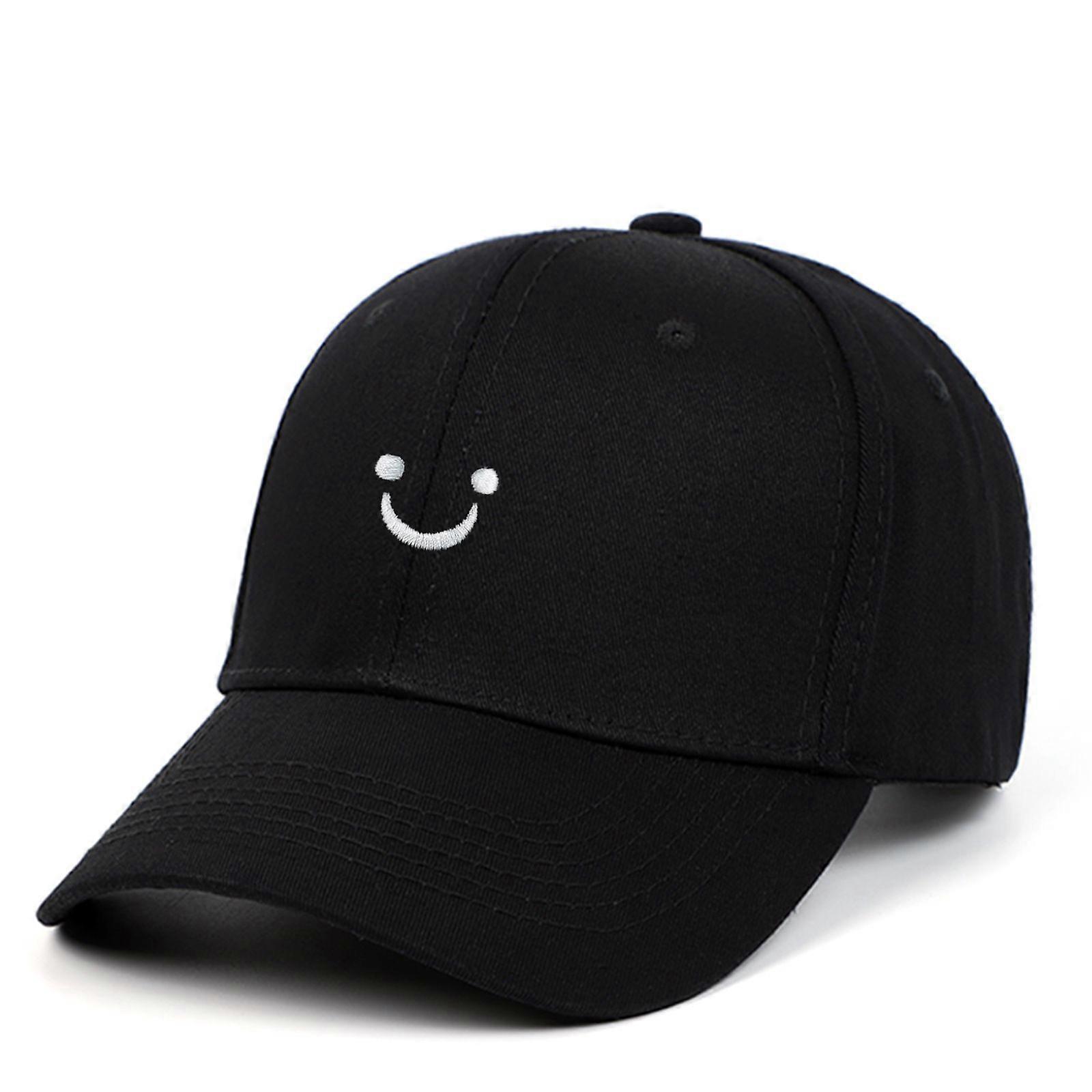 Black Smiley Baseball Cap - Women's Men's Adjustable - Low Profile Unstructured - Cotton Cap