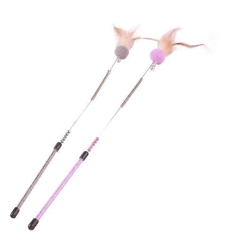 2-pack pet cat funny stick toy feather memory stick colorful cat funny stick (color: random)