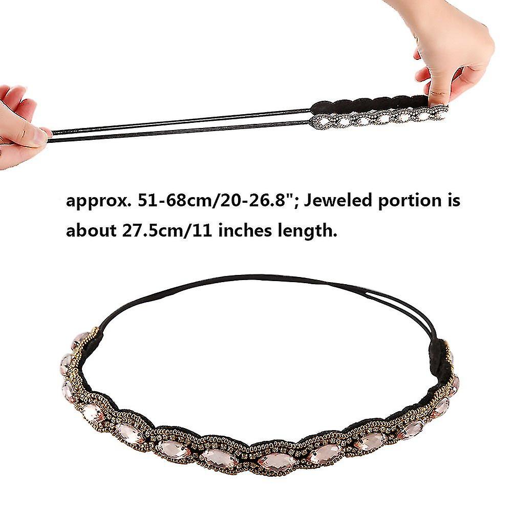Rhinestone Beaded Elastic Headband, Fashionable Handmade Crystal Beaded Elastic