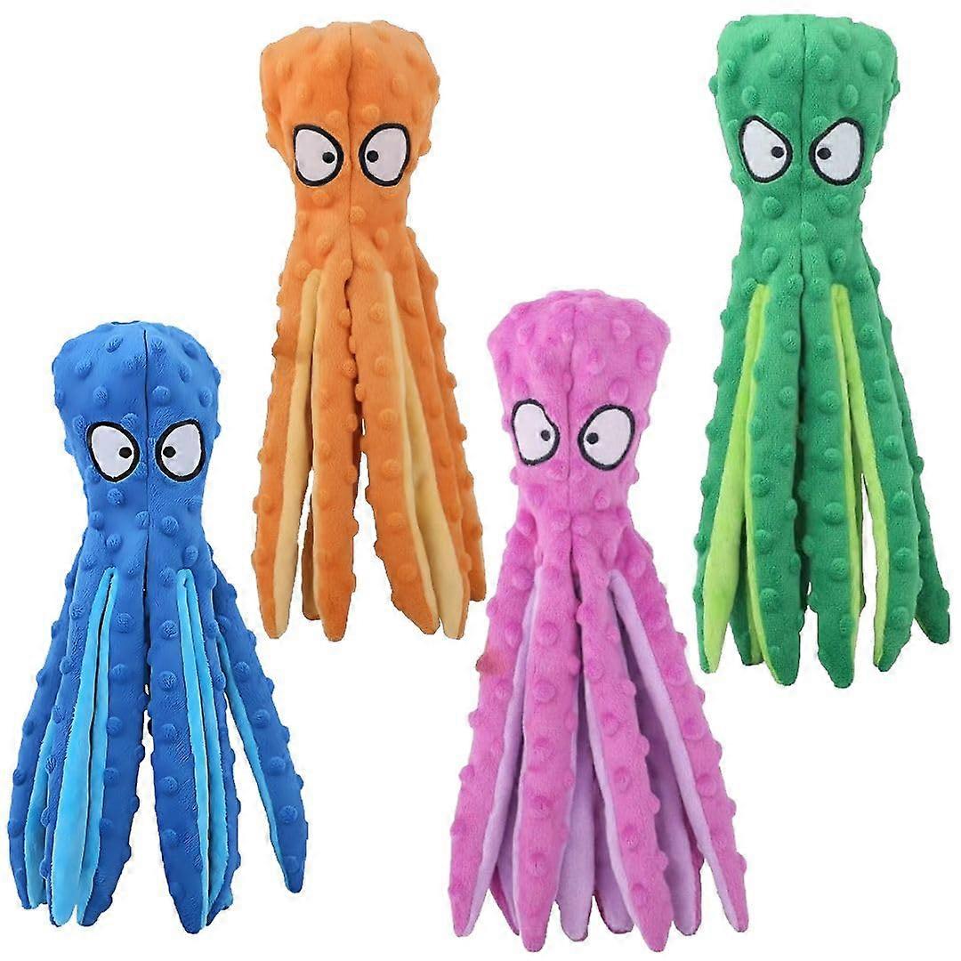 Octopus Squeaky Toys for Dogs, 4 Pack Plush Dog Toys in Assorted Colors, Crinkly Sound, Soft and Durable (Blue, Orange, Green, Pink)