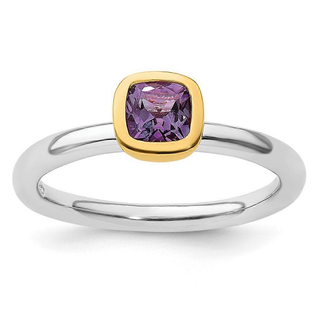 925 Sterling Silver Bezel Polished Stackable With Gold Plated Amethyst Ring Stackable Ring for Women - Ring Size: 5 to 1