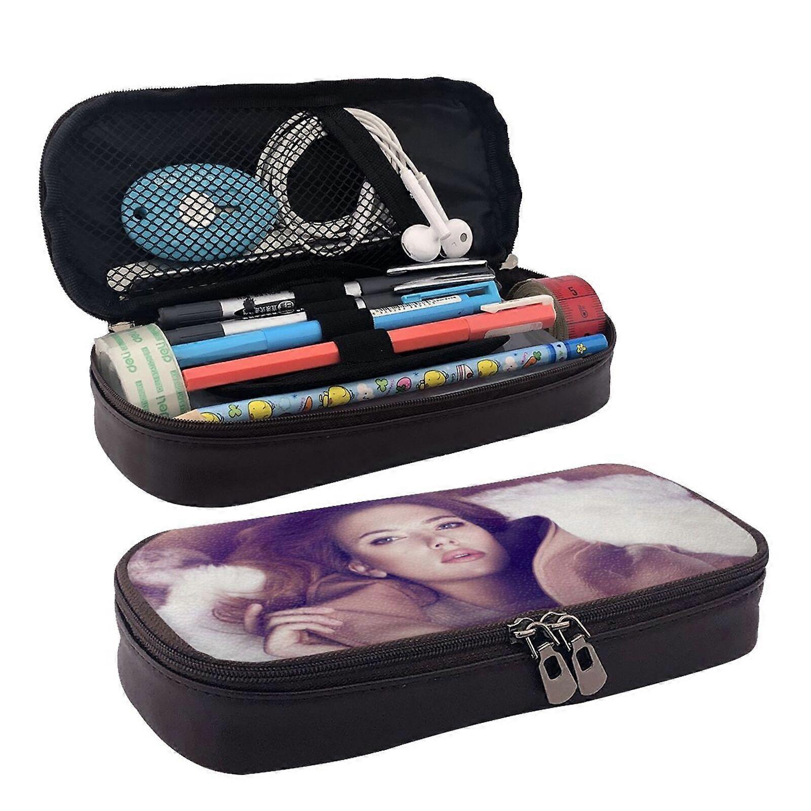 v24 Scarlett Johansson Pencil Case Waterproof Zippered Pen Pouch with Elastic Loops for Secure Storage h24