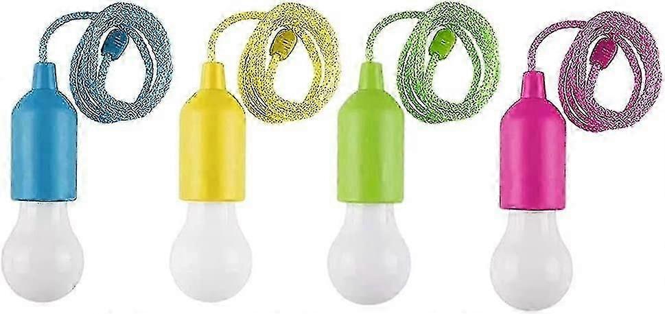 4 Pack,led Pull Cord Light Bulb,haning String Light,portable Hanging Battery Operated Camping Lamp
