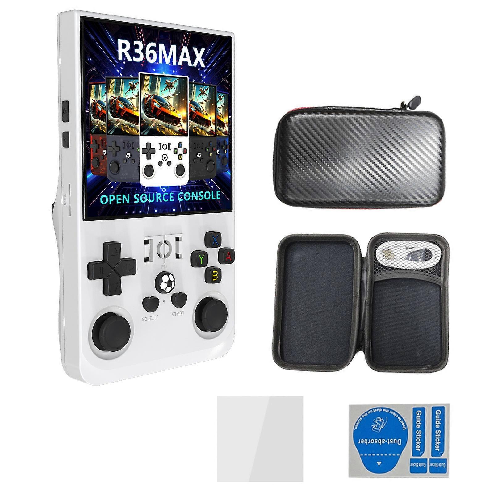 R36MAX Retro Gaming Console 4Inch IPS Screen with 4000mAh Large Battery 64GB Game Player for Kids White