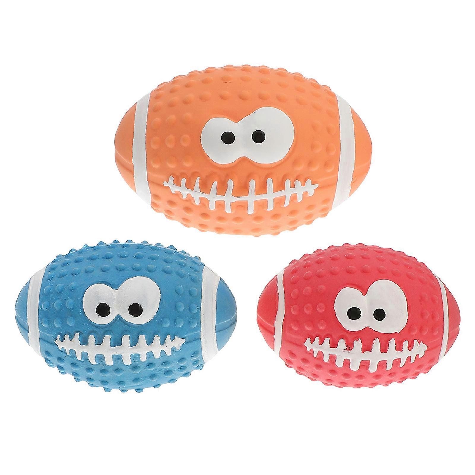 3pcs Latex Squeaky Rugby Balls for Dogs – Safe, Durable, Interactive Fetch Toy to Reduce Boredom