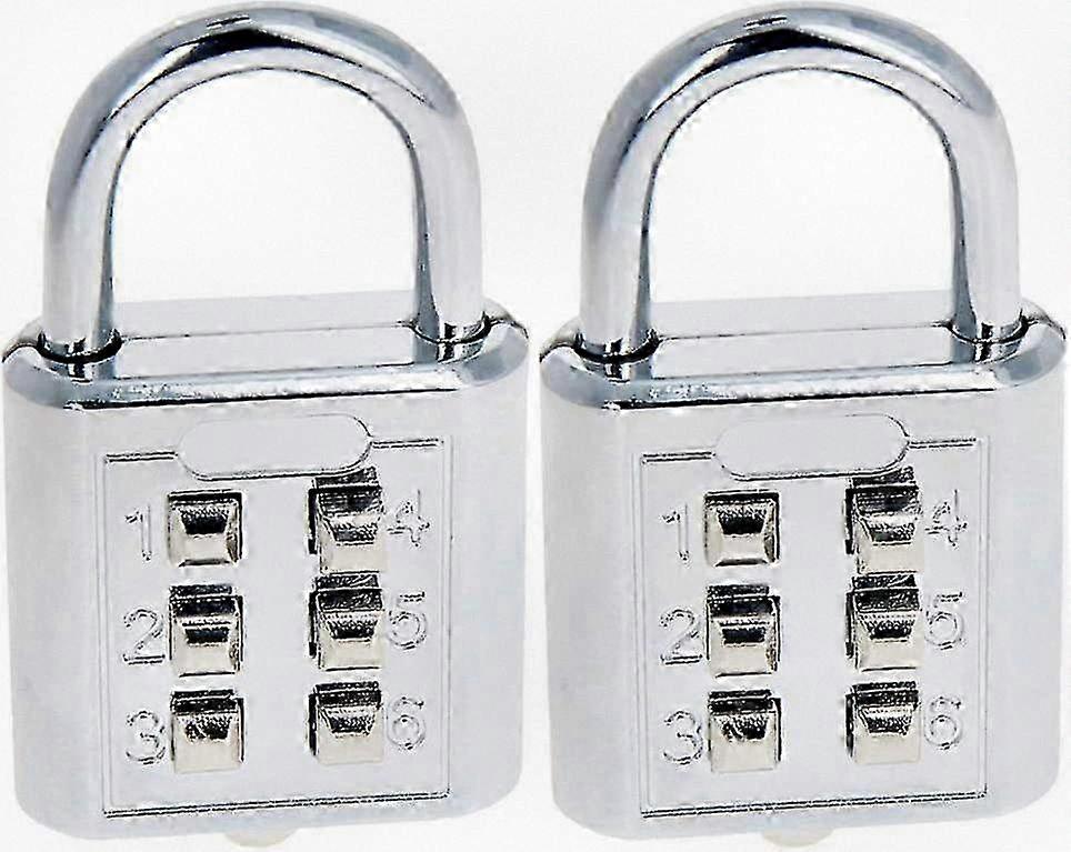 2pcs 6-digit Combination Padlock Push Button Lock Suitable for Locker Cabinet in Silver Tone