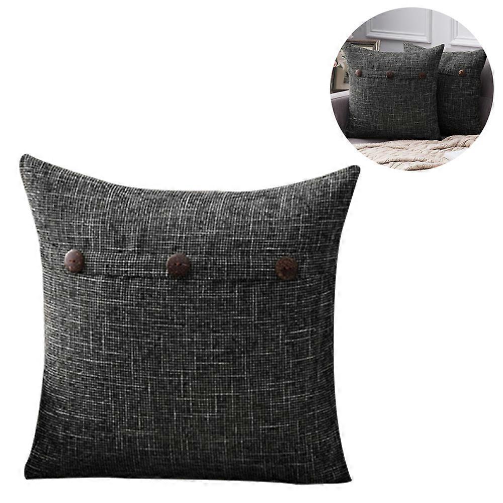 2 Pcs 45*45Cm Cotton Linen Button Pillowcase Dark Gray | Pillowcase