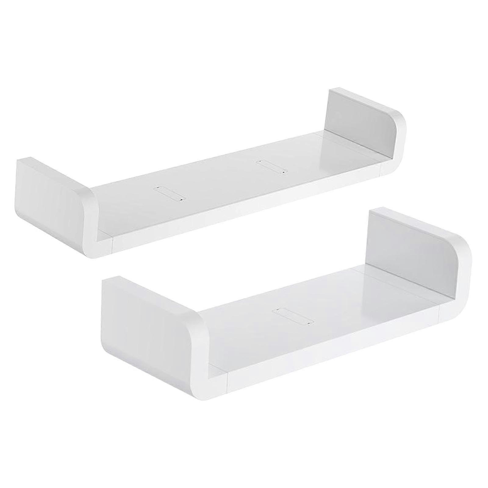 2 White Floating Wall Mounted Shelves for Hall Display