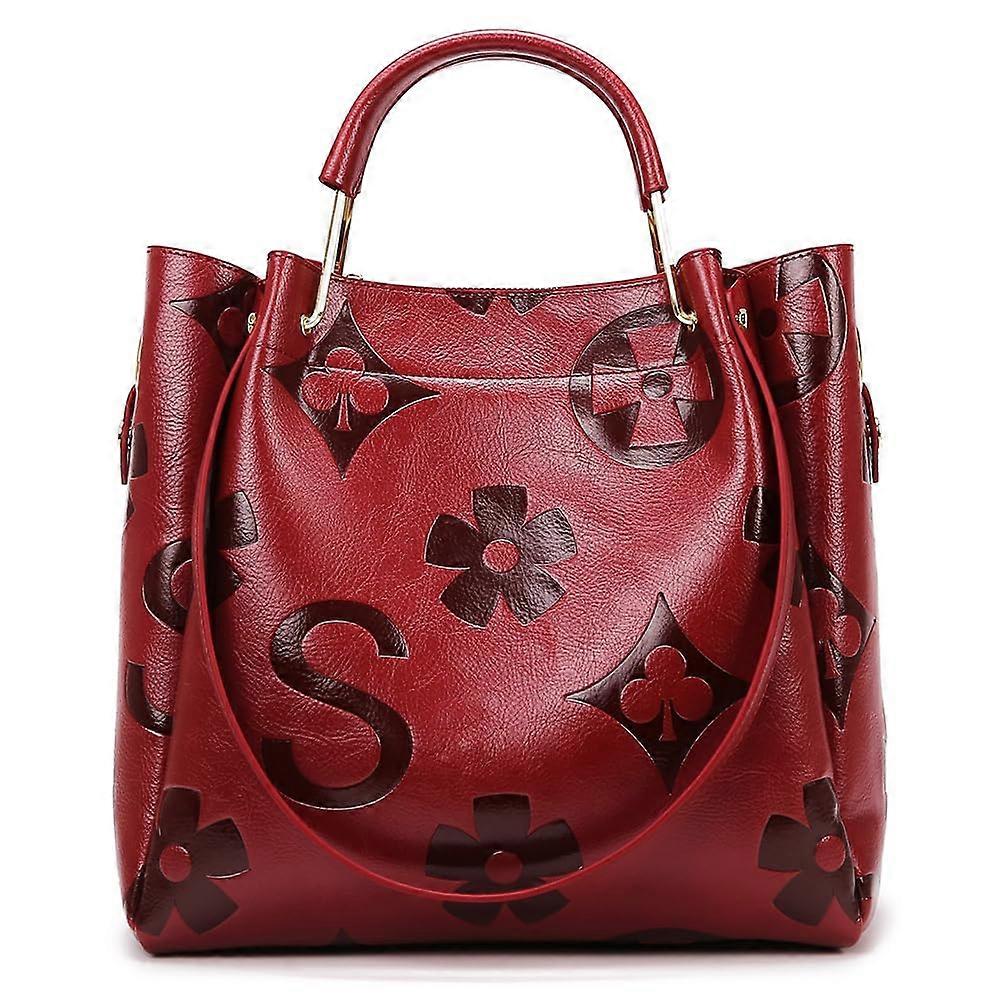 Top Handle Bucket Bag Set Floral Embossed Vintage Crossbody Vegan Leather Shoulder Tote with Zipper Closure