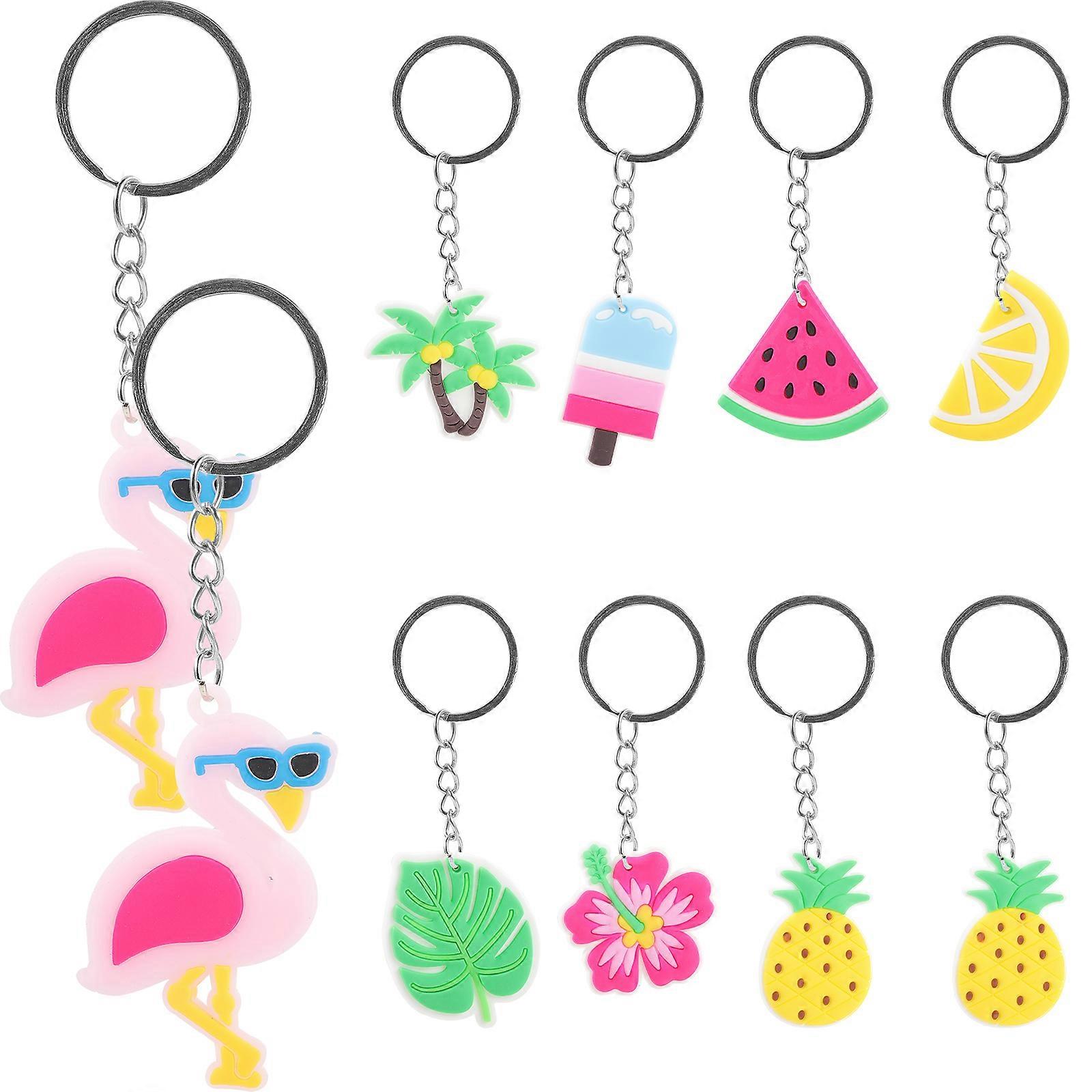10pcs Hawaiian Style PVC Key Chain Decor with Tropical Palm Leaf Pendants – Cute Bag Ornaments & Keyring Charms for Backpack Hanging – Assorted