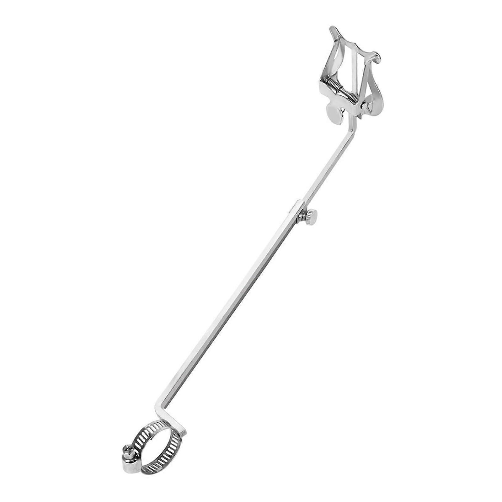 Flute Music Stand with Lyre and Book Clamps Adjustable Silver Sheet Music Holder for Marching Band Practice (28x7x4.6cm)