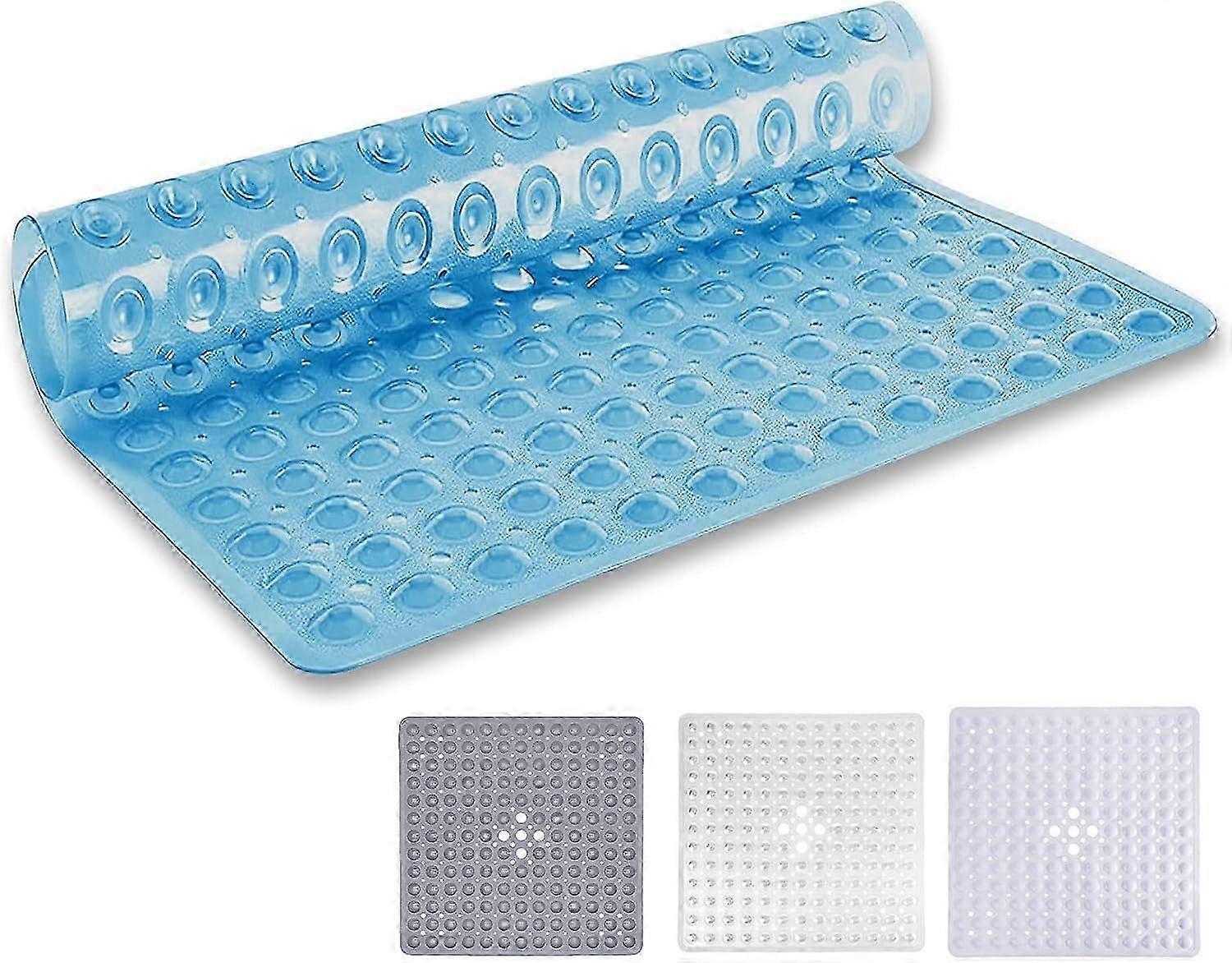 Non-Slip Square Shower Mat 53x53cm Anti-Mould PVC Bath Mat with Suction Cups & Drain Holes (Blue)