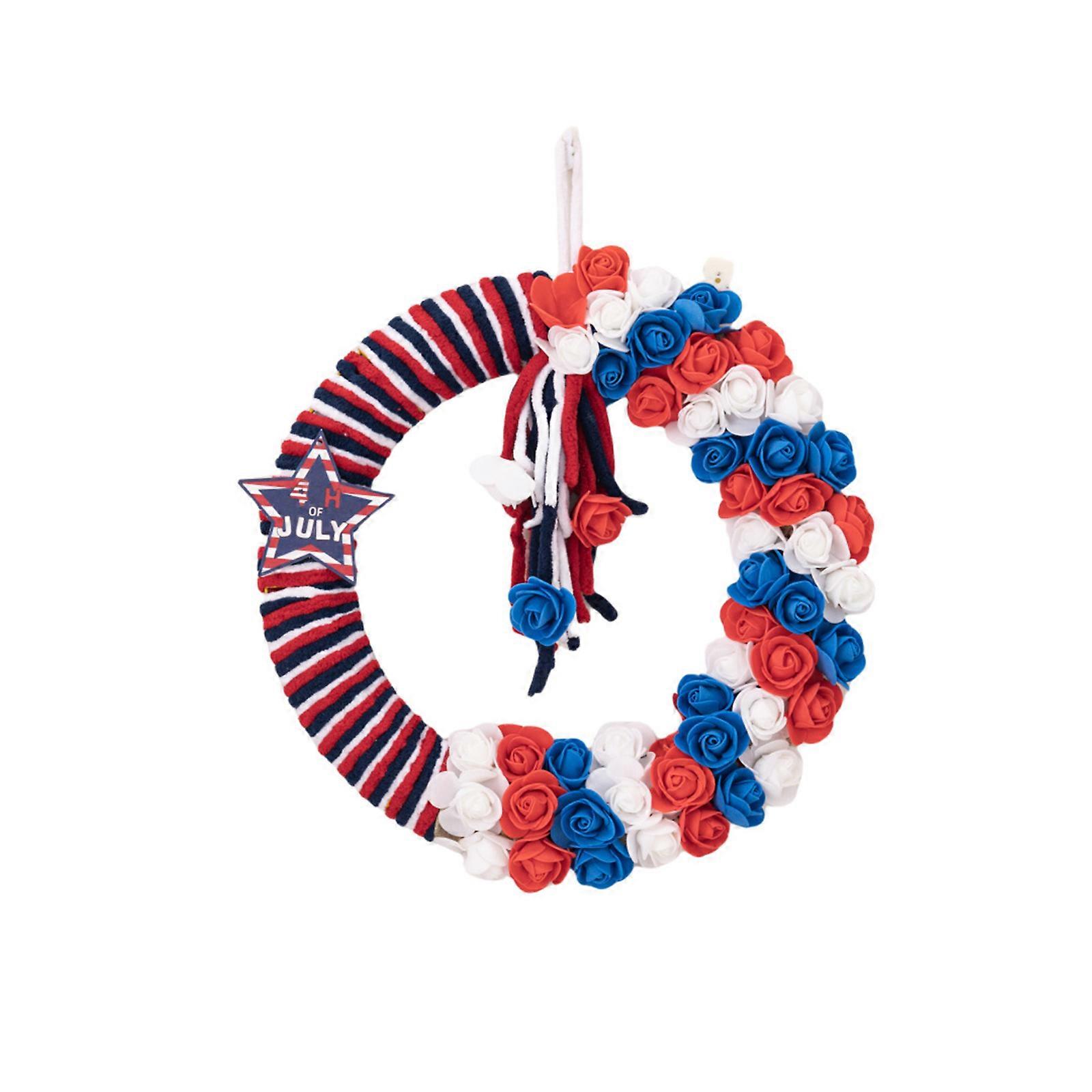 独立記念日の正面玄関の造花の花輪のための星とバラの花輪農家の屋外の庭の装飾