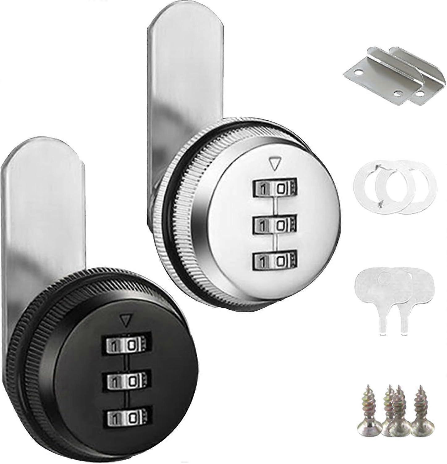 2Pcs Mailbox Lock, Code Lock, Cupboard Lock, 25mm Box Locks, Door Lock, Code Lock, Furniture Lock, 3 Digit Combination Lock (Silver and Black)