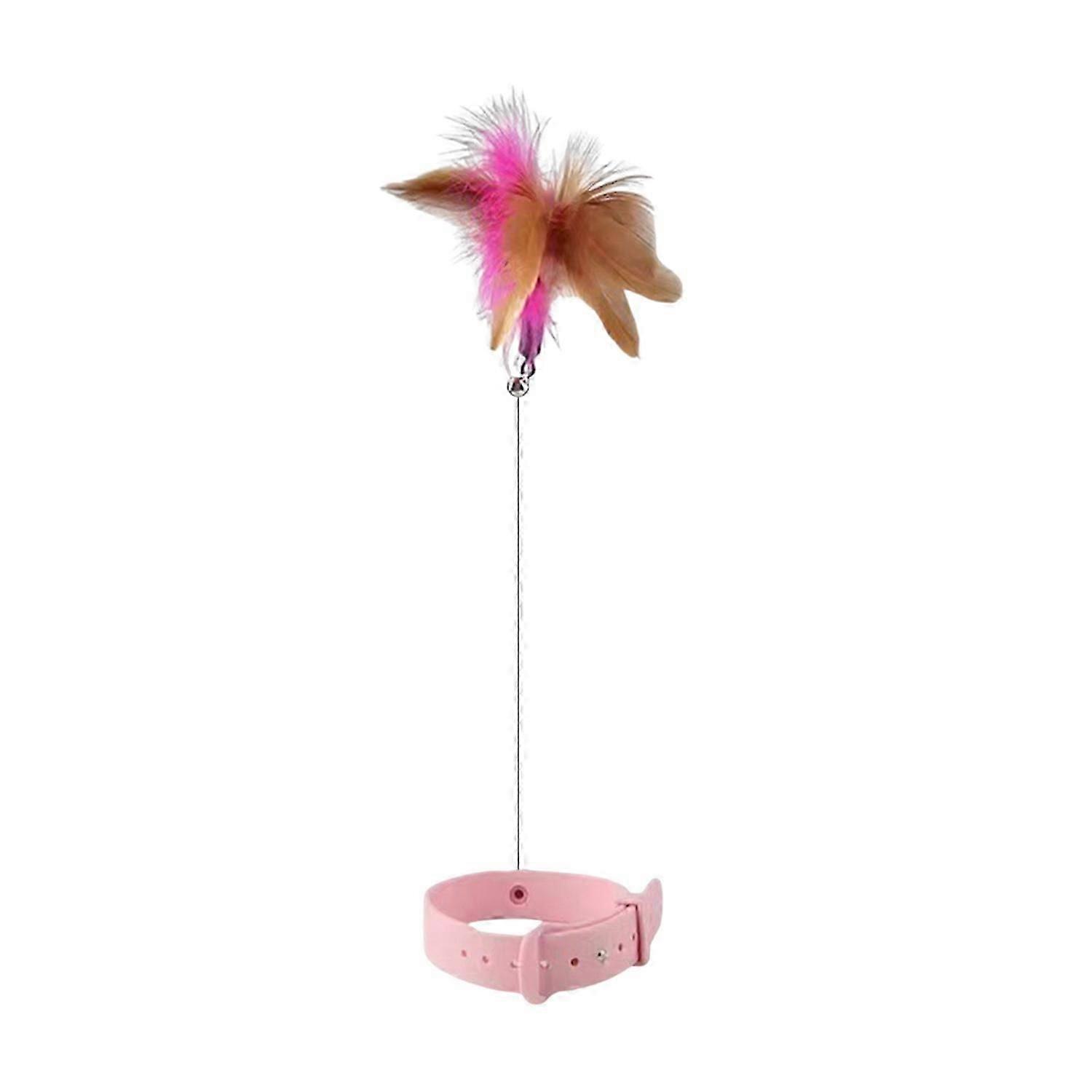 Interactive Cat Collar Toy Teasing Wand with Colorful Natural Feathers and Bell Adjustable Design
