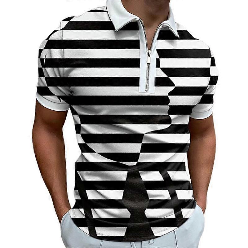 Ležérne tričko s klopou Mladé pánske módne tričko na zips Tričko s krátkym rukávom Pánske tričko s potlačou 3D oranžových žíl