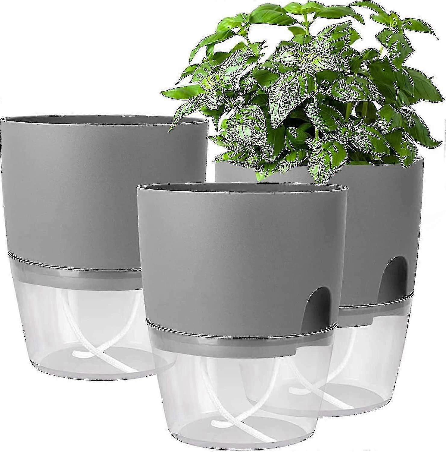 Herb Pot Kitchen Set Windowsill Self-watering Set Of 3 Herb Garden For The Kitchen, 18.2x 11x 15.3 Cm, For Fresh Kitchen Herbs, Grey
