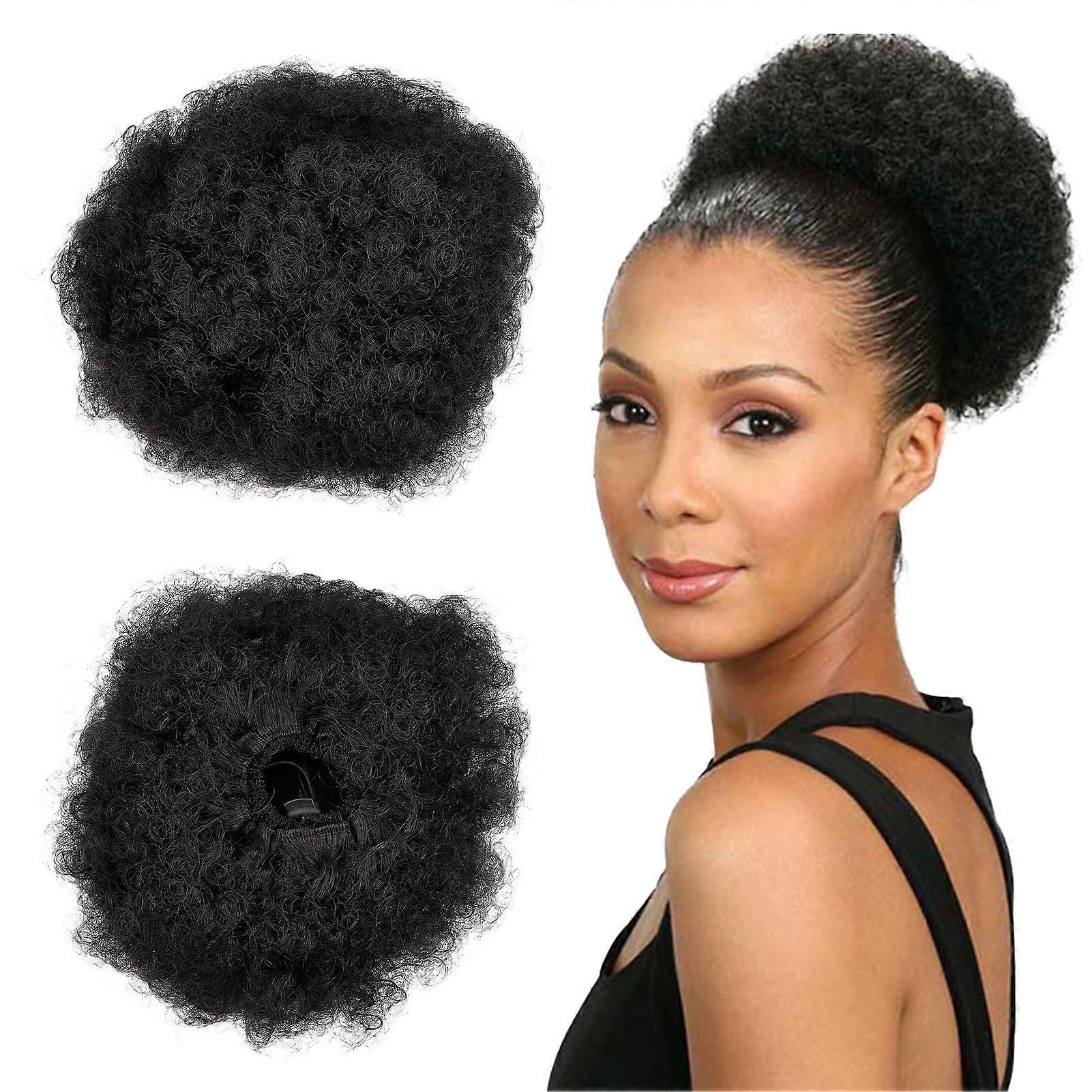 2 Pieces Afro Puff Drawstring Ponytail, Synthetic Short Curly Hair Extensions